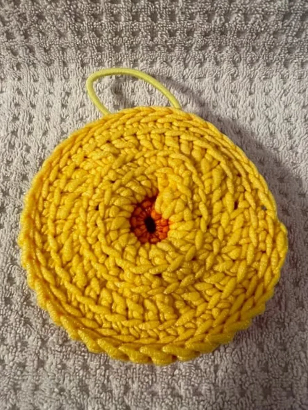 Body Exfoliator - Orange and Yellow - Washable - Made w/Scrubology Yarn (Designe